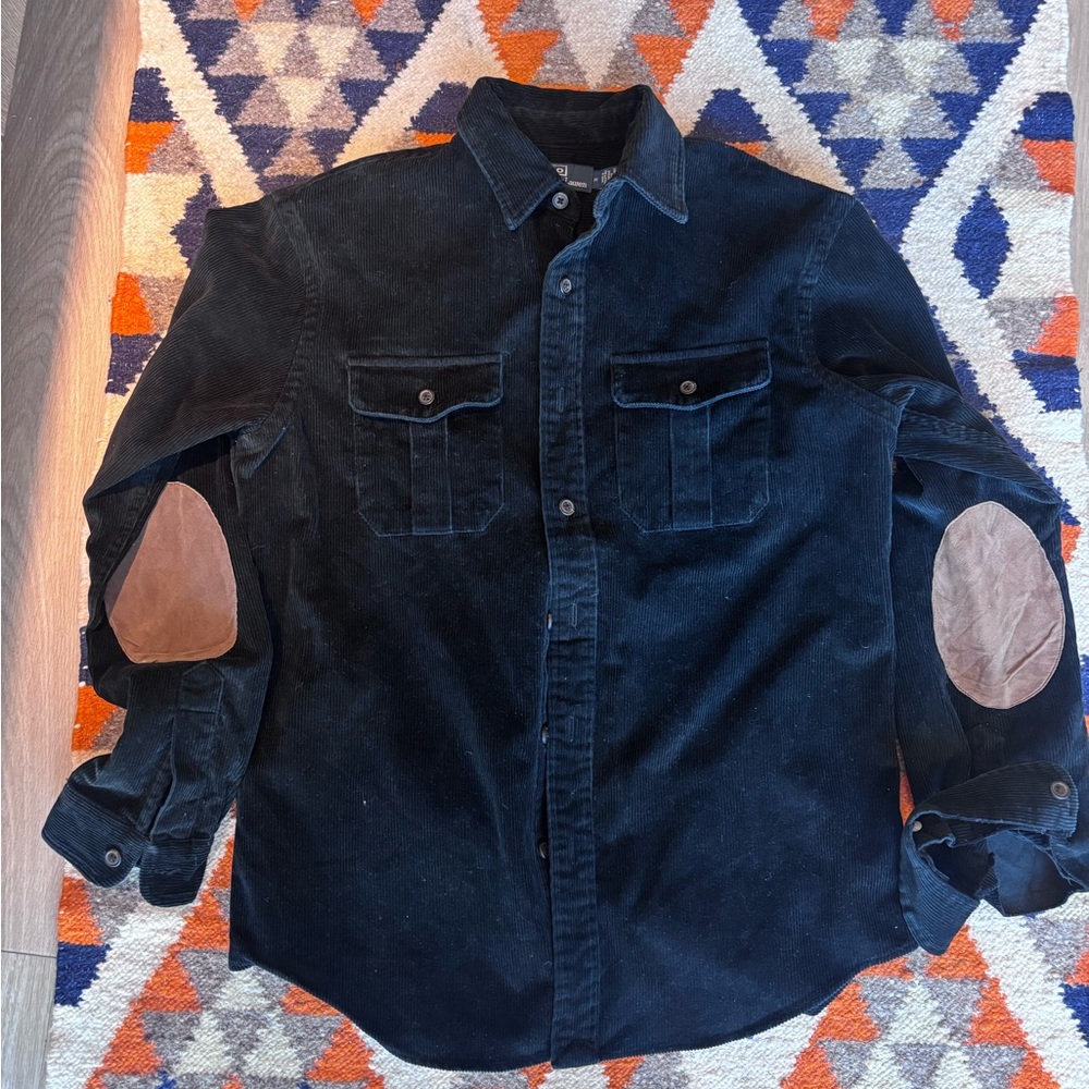 Ralph Lauren Black Corduroy Shirt with Brown Elbow Patches suede elbow patches
